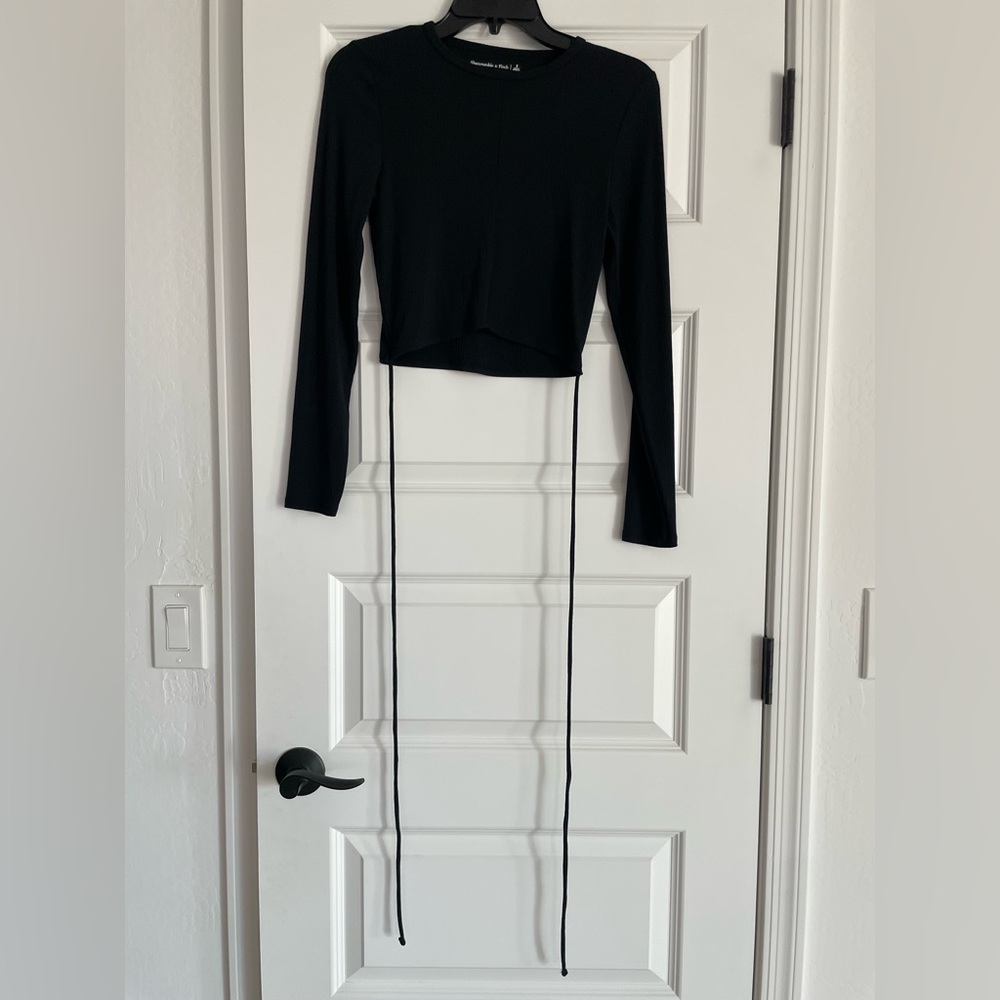 Abercrombie Black Long Sleeve Rib Knit Waist Tie Top Small - Picture 5 of 5